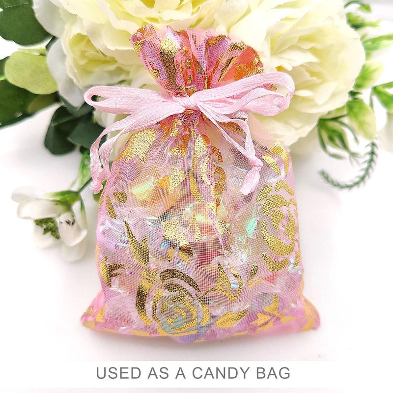 SumDirect Rose Drawstring Organza Bags - 60Pcs 4Ã—5 Inches Mixed Color Rose Sheer Jewelry Gift Bags, Small Mesh Valentine Bags for Wedding Party Festival - Image 5